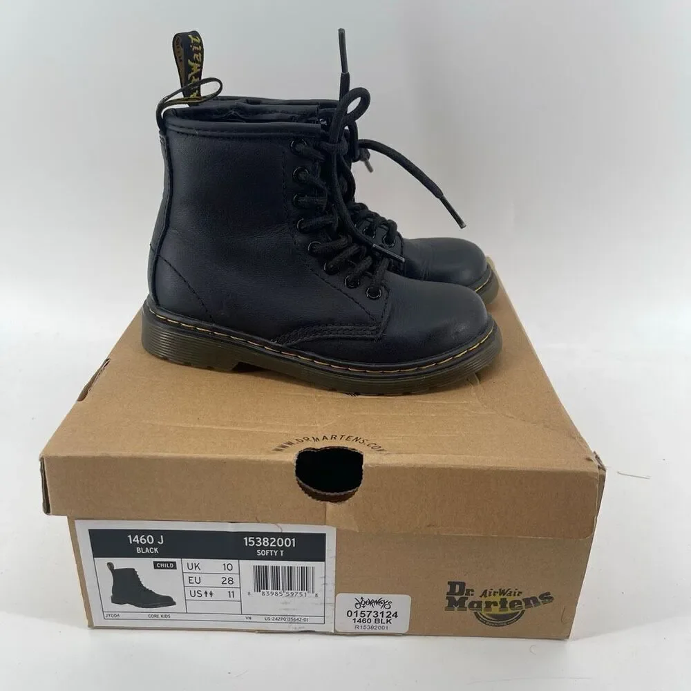 Dr. Martens Kids 1460 J Softy T Black Leather Combat Boots Size 11 AirWair